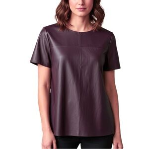 Chico's Burgundy Maroon Faux Leather Short Sleeve Mixed Media Top 2 Medium 8/10